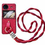 For vivo X Flip Impression Camellia Pattern Protective Phone Case with Diamond Ring Long Lanyard(Red)