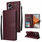 For Xiaomi Redmi Note 13 Pro+ Multifunctional Horizontal Flip Leather Phone Case with Three Card Slot(Wine Red)