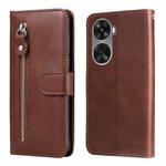 For Huawei nova 11 SE Fashion Calf Texture Zipper Leather Phone Case(Brown)