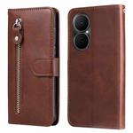 For Huawei Enjoy 80 Fashion Calf Texture Zipper Leather Phone Case(Brown)