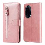 For Honor 100 Pro Fashion Calf Texture Zipper Leather Phone Case(Rose Gold)