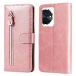 For Honor 100 Fashion Calf Texture Zipper Leather Phone Case(Rose Gold)