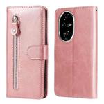 For Honor 200 Pro Fashion Calf Texture Zipper Leather Phone Case(Rose Gold)