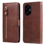 For Honor 300 Fashion Calf Texture Zipper Leather Phone Case(Brown)