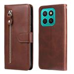 For Honor X8c 4G Fashion Calf Texture Zipper Leather Phone Case(Brown)