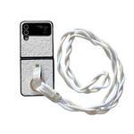 For Samsung Galaxy Z Flip4 5G Impression Camellia Pattern Protective Phone Case with Diamond Ring Long Lanyard(White)