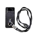For Samsung Galaxy Z Flip4 5G Impression Camellia Pattern Protective Phone Case with Diamond Ring Long Lanyard(Black)