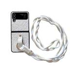 For Samsung Galaxy Z Flip3 5G Impression Camellia Pattern Protective Phone Case with Diamond Ring Long Lanyard(White)