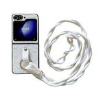 For Samsung Galaxy Z Flip5 5G Impression Camellia Pattern Protective Phone Case with Diamond Ring Long Lanyard(White)
