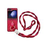 For Samsung Galaxy Z Flip5 5G Impression Camellia Pattern Protective Phone Case with Diamond Ring Long Lanyard(Red)
