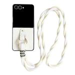 For Samsung Galaxy Z Flip7 5G Impression Camellia Pattern Protective Phone Case with Diamond Ring Long Lanyard(White)