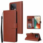 For Xiaomi Redmi Note 13 5G Multifunctional Horizontal Flip Leather Phone Case with Three Card Slot(Brown)