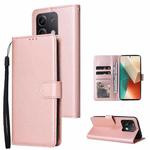 For Xiaomi Redmi Note 13 5G Multifunctional Horizontal Flip Leather Phone Case with Three Card Slot(Rose Gold)