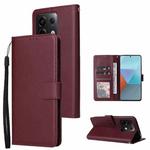 For Xiaomi Redmi Note 13 Pro 5G Multifunctional Horizontal Flip Leather Phone Case with Three Card Slot(Wine Red)