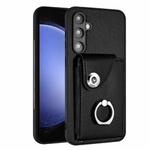 For Samsung Galaxy S23 FE 5G Organ Card Bag Ring Holder PU Phone Case(Black)