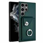 For Samsung Galaxy S23 Ultra 5G Organ Card Bag Ring Holder PU Phone Case(Green)
