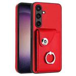 For Samsung Galaxy S24 5G Organ Card Bag Ring Holder PU Phone Case(Red)