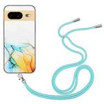 For Google Pixel 8 Hollow Marble Pattern TPU Phone Case with Neck Strap Rope(Yellow)