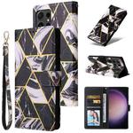 For Samsung Galaxy S24 Ultra 5G Marble Bronzing Stitching Leather Phone Case(Black)