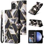 For Samsung Galaxy S23 FE 5G Marble Bronzing Stitching Leather Phone Case(Black)