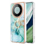 For Huawei Mate 60 Electroplating Marble IMD TPU Phone Case with Ring Holder(Green 003)