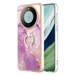 For Huawei Mate 60 Electroplating Marble IMD TPU Phone Case with Ring Holder(Purple 001)