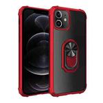 For iPhone 12 / 12 Pro Shockproof Transparent TPU + Acrylic Protective Case with Ring Holder(Red)