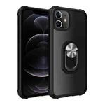 For iPhone 12 / 12 Pro Shockproof Transparent TPU + Acrylic Protective Case with Ring Holder(Black Silver)