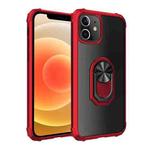 For iPhone 12 mini Shockproof Transparent TPU + Acrylic Protective Case with Ring Holder(Red)