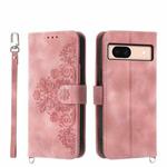 For Google Pixel 8a Skin-feel Flowers Embossed Wallet Leather Phone Case(Pink)