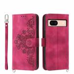 For Google Pixel 8a Skin-feel Flowers Embossed Wallet Leather Phone Case(Wine Red)