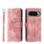 For Google Pixel 9 Skin-feel Flowers Embossed Wallet Leather Phone Case(Pink)