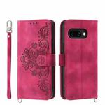 For Google Pixel 9a Skin-feel Flowers Embossed Wallet Leather Phone Case(Wine Red)