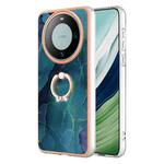 For Huawei Mate 60 Electroplating Marble Dual-side IMD Phone Case with Ring(Green 017)