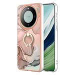 For Huawei Mate 60 Pro Electroplating Marble Dual-side IMD Phone Case with Ring(Rose Gold 015)