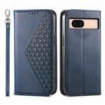 For Google Pixel 8a Cubic Grid Calf Texture Magnetic Leather Phone Case(Blue)