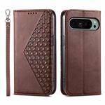 For Google Pixel 9 Cubic Grid Calf Texture Magnetic Leather Phone Case(Brown)