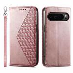 For Google Pixel 9 Pro Cubic Grid Calf Texture Magnetic Leather Phone Case(Rose Gold)