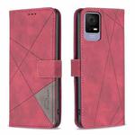 For TCL 405 Magnetic Buckle Rhombus Texture Leather Phone Case(Red)