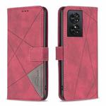 For TCL 50 SE Magnetic Buckle Rhombus Texture Leather Phone Case(Red)