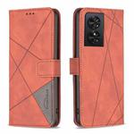 For TCL 50 SE Magnetic Buckle Rhombus Texture Leather Phone Case(Brown)