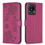 For vivo Y02 4G Four-leaf Embossed Leather Phone Case(Rose Red)