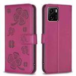 For vivo Y15s Four-leaf Embossed Leather Phone Case(Rose Red)