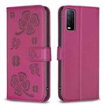 For vivo Y20 Four-leaf Embossed Leather Phone Case(Rose Red)