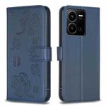 For vivo Y35 4G / Y22s Four-leaf Embossed Leather Phone Case(Blue)