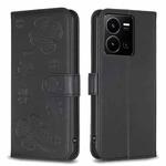 For vivo Y35 4G / Y22s Four-leaf Embossed Leather Phone Case(Black)