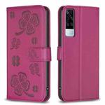 For vivo Y51 2020 / Y51a / Y51s Four-leaf Embossed Leather Phone Case(Rose Red)