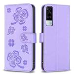 For vivo Y51 2020 / Y51a / Y51s Four-leaf Embossed Leather Phone Case(Purple)