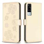 For vivo Y51 2020 / Y51a / Y51s Four-leaf Embossed Leather Phone Case(Gold)