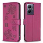 For vivo Y78 5G / Y36 Four-leaf Embossed Leather Phone Case(Rose Red)